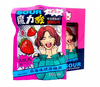 Кислая карамель "Magic Sour" Клубника 26гр 1шт/20уп